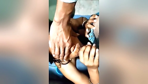 Indian wife is giving him a blowjob and another one