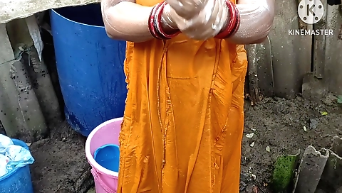 Indian chick in her swimsuit enjoys bath in her pool