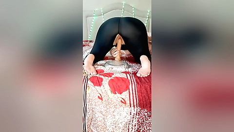 Sexy girl rides huge dildo with her tight braided legs and ass