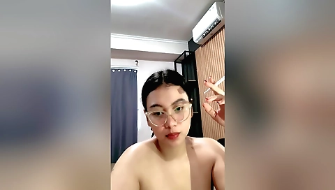 Indian solo video of a lovely brunette girl in milk