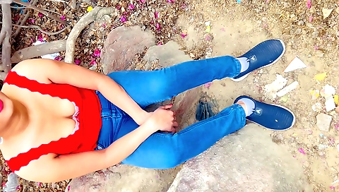 Indian chick with long legs is having an outdoor sex