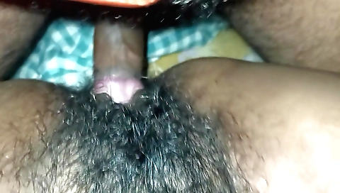 Indian stepmother with hairy pussy cumming on her hairy pussy