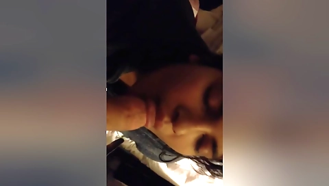 Amateur brunette with a sexy face gets a nice blowjob
