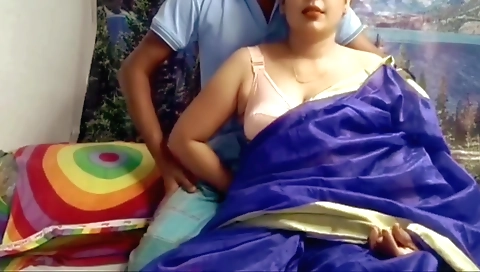 Indian brunette stepmother in the bed with her husband