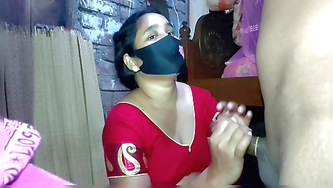 Indian brunette handjob in the sex room with the guy
