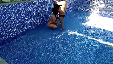 Hot indian couple in swimming pool having big ass sex