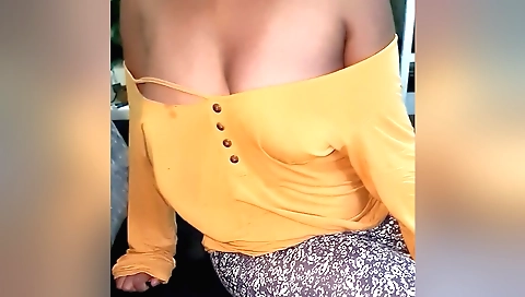 Sexy step sister shakes her perfect breasts on a bed