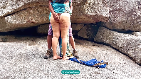 Indian big ass amateur girl fucks her man in the yard