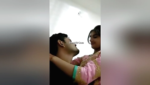 Horny brunette with big tits giving an amateur blowjob