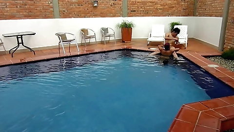 Buxom indian girl and stepbrother went to the pool