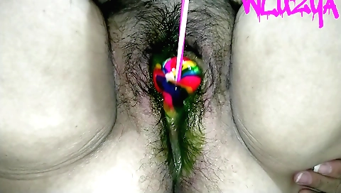 Indian teen fucks with black toy in the living room