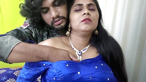 Indian whore giving a blowjob and she is making love to a dude