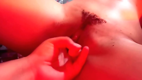 Indian babe with a hairy pussy touches her lover's penis