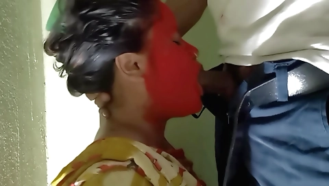 Hot amateur brunette getting fucked in the holi festival