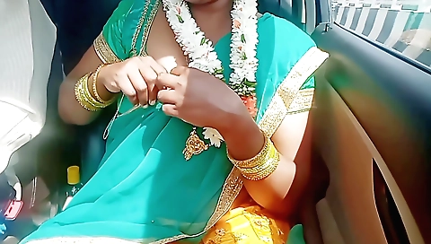 Saree aunty seduces a stranger with a wild sex in a car