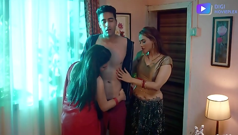 Brunette milf gets fucked by two young studs in a threesome