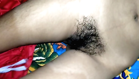 Amateur hairy handjob video showing a hairy girl in the indian style