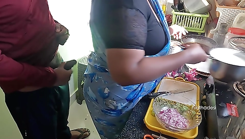 Busty chick jerking her dick in kitchen for a few moments